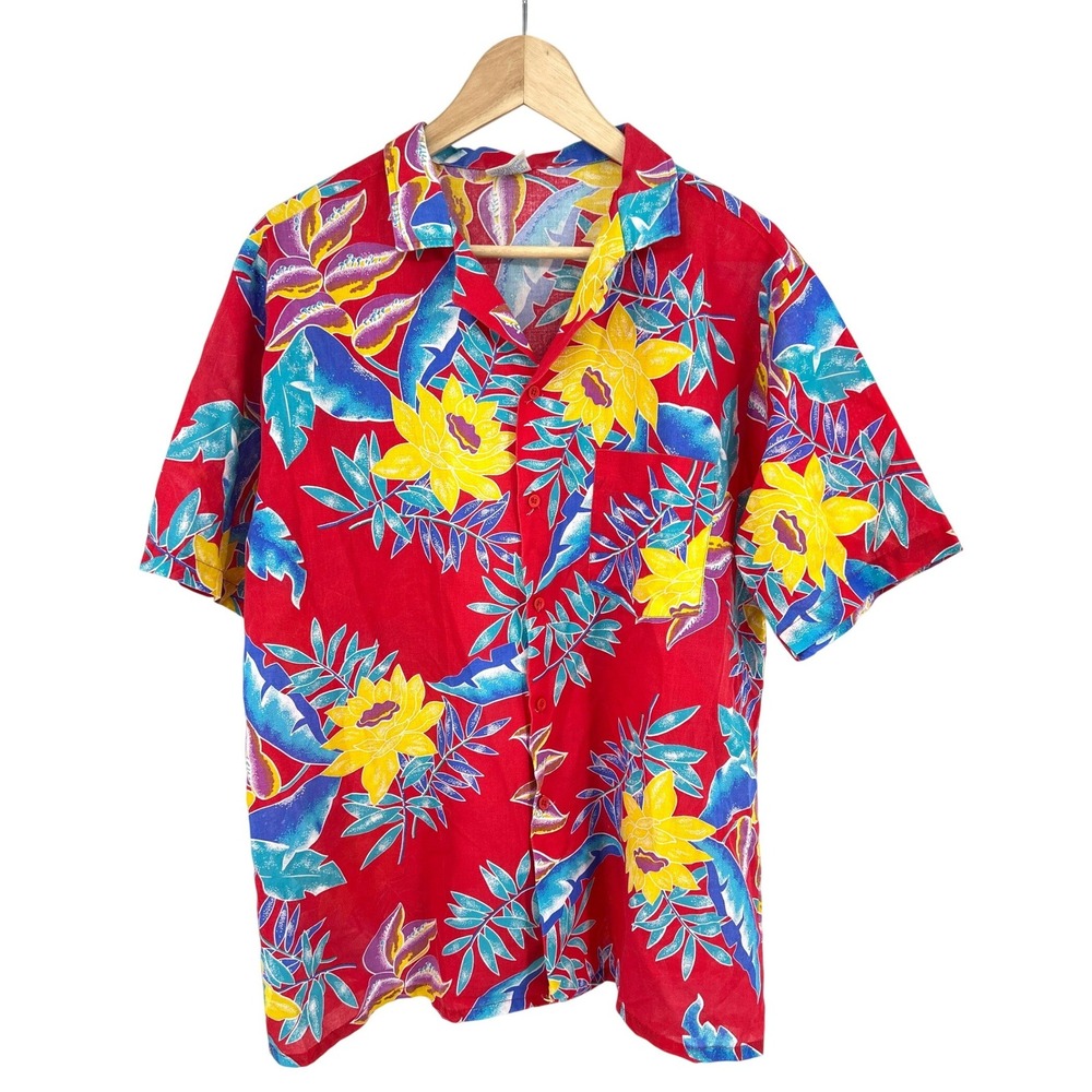 Vintage Mens Hawaiian Shirt Large 80s Tropical Resortwear Luau